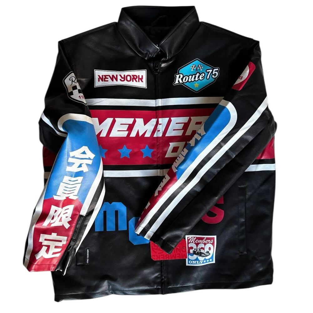New Members Only Racing Moto Jacket XL Faux Leather Graphic Route 75 Motorcycle